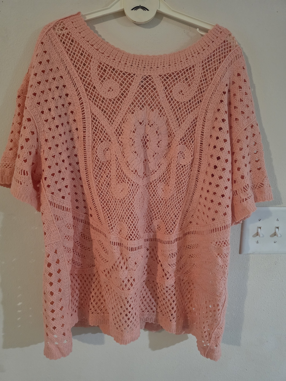 Peach Crochet Openwork Women's Sweater
